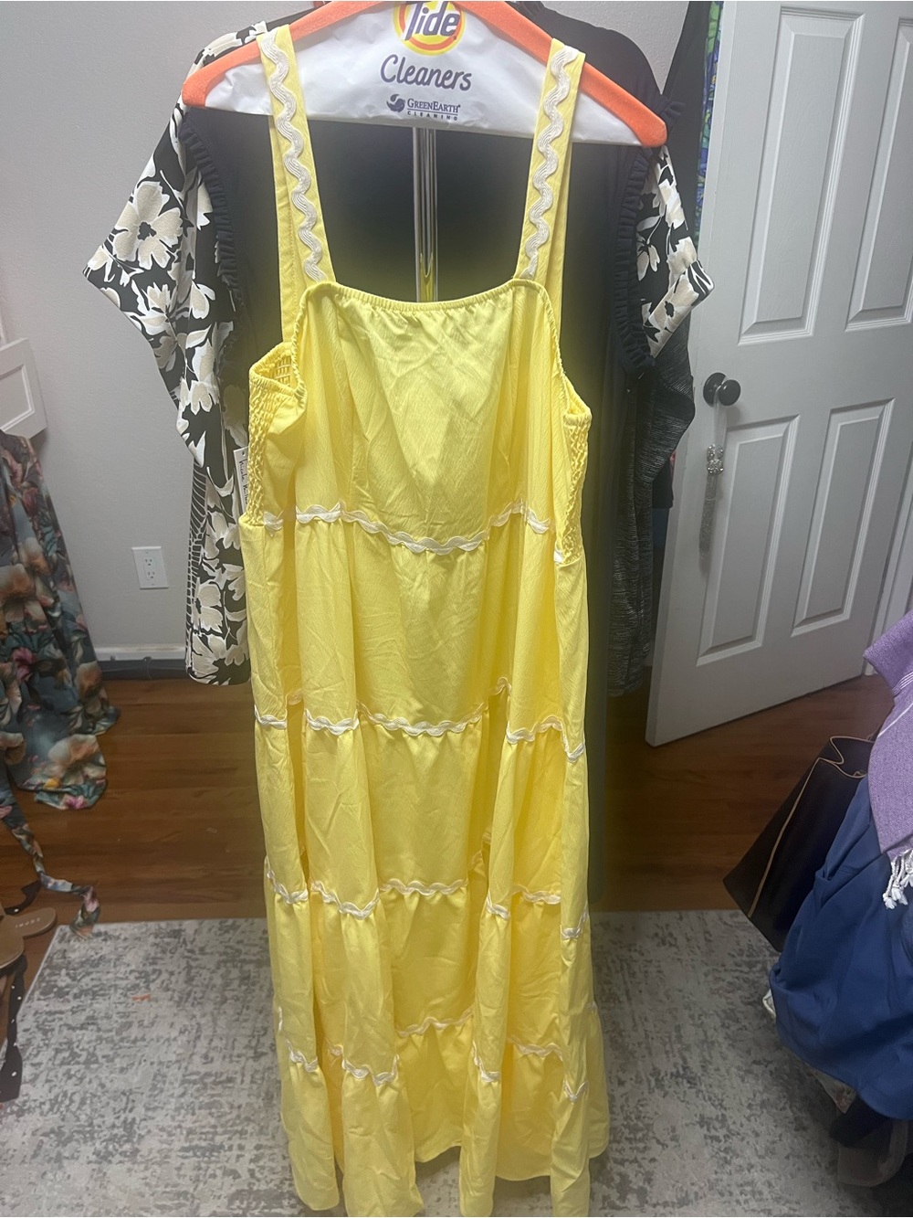 SHEIN Yellow Maxi Dress with White Trim